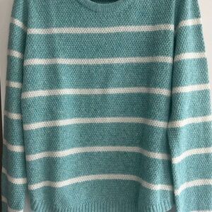 Elegant Teal and White Striped Women's Sweater